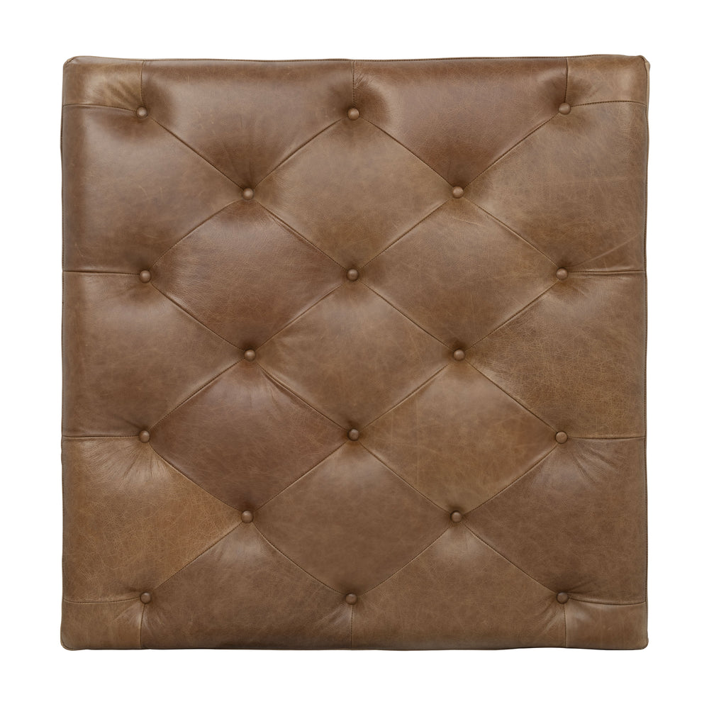 Hamilton Leather Square Upholstered Ottoman in Chestnut