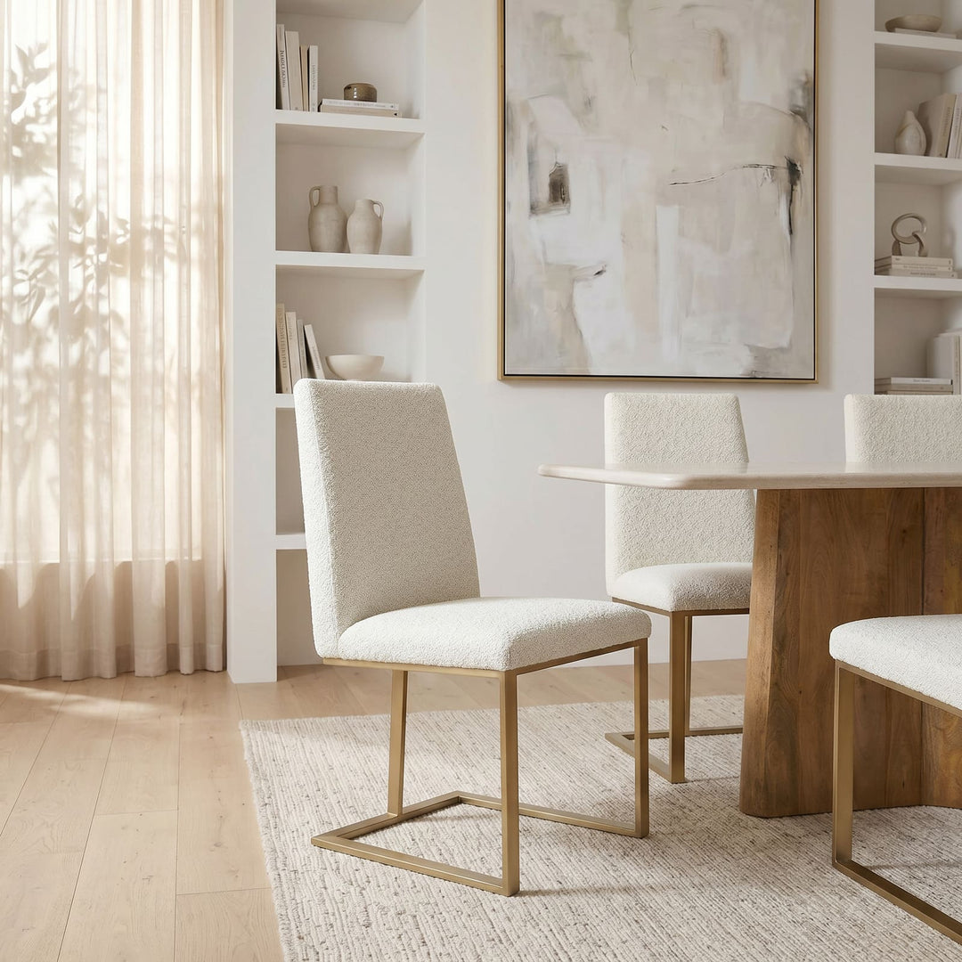 Frankie - Modern Off-White Fabric + Antique Brass Dining Chair