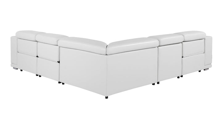 DivanItalia 9762 5-Piece L Shaped Top Grain Italian Leather Sectional Sofa with 3 Power Recliners - White