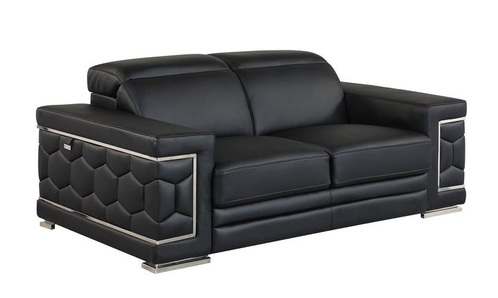 DivanItalia 692 Loveseat with Adjustable Headrest in Top-Grain Italian Leather - Black