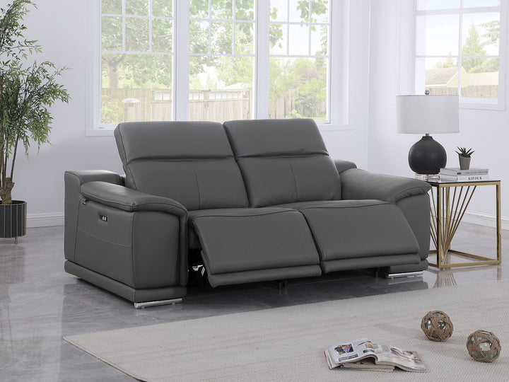 DivanItalia 9762 2-Piece Modular Power Reclining Console with 2 Power Recliners in Top Grain Italian Leather - Dark Gray
