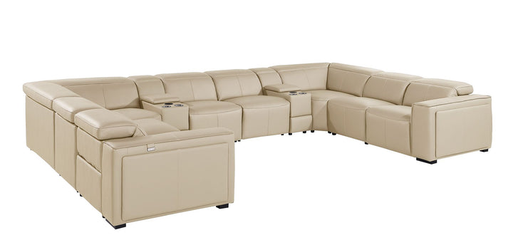 DivanItalia 1224 10-Piece U-Shaped Sectional Sofa in Top Grain Italian Leather with 4 Power Recliners &amp; Power Headrests - Beige