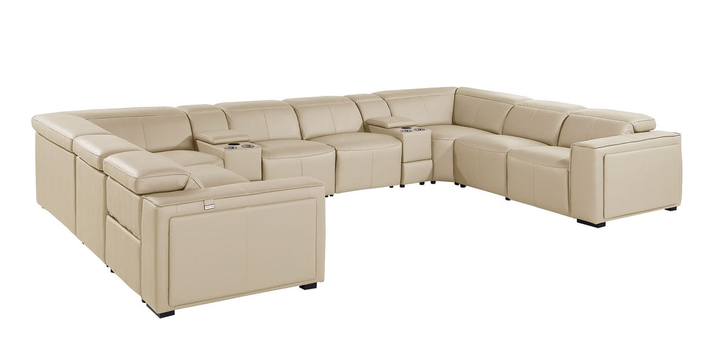 DivanItalia 1224 10-Piece U-Shaped Sectional Sofa in Top Grain Italian Leather with 4 Power Recliners & Power Headrests - Beige
