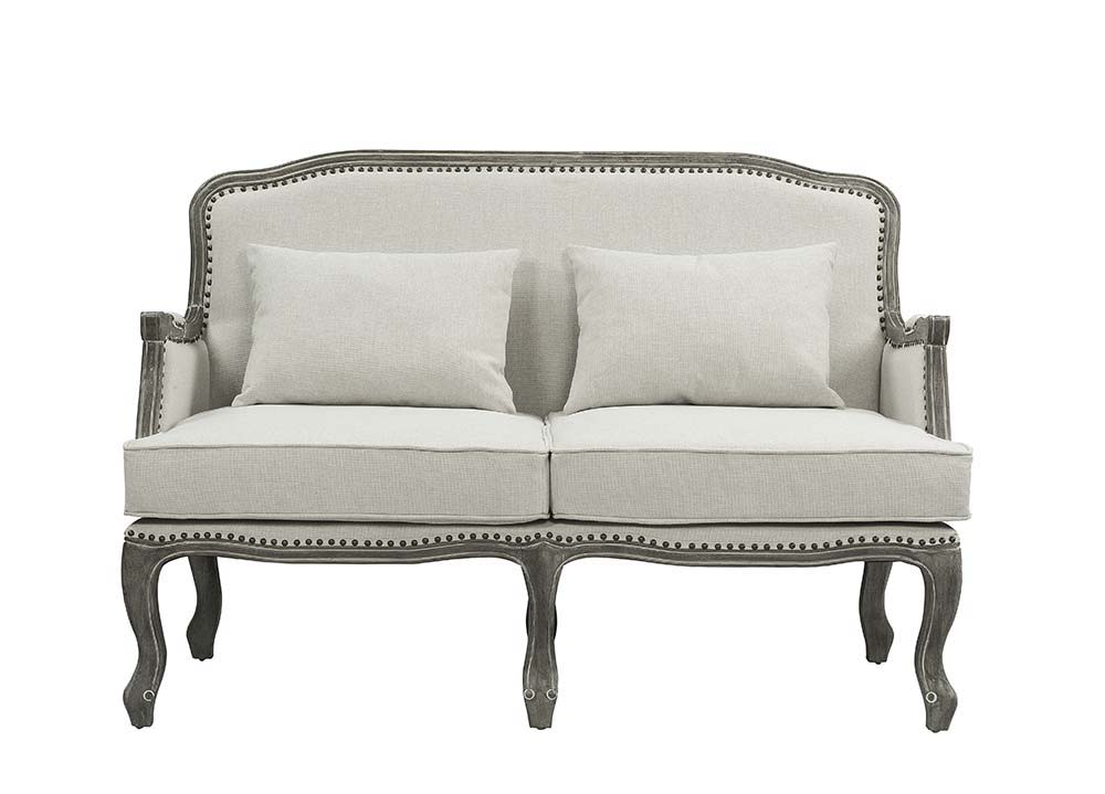 ACME Furniture Tania Loveseat With 2 Pillows Cream Linen & Gray