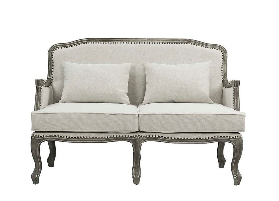 ACME Furniture Tania Loveseat With 2 Pillows Cream Linen & Gray
