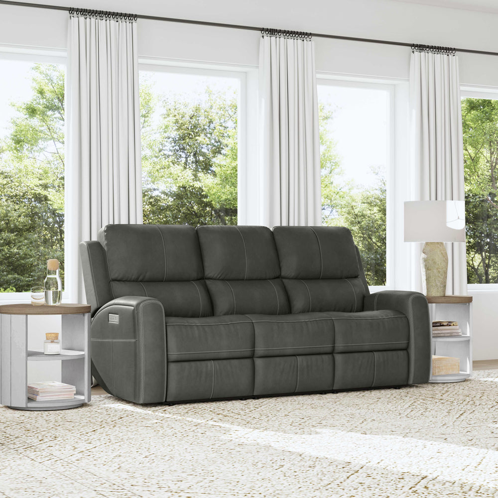 Linden Leather Power Reclining Sofa with Power Headrests & Lumbar in Charcoal