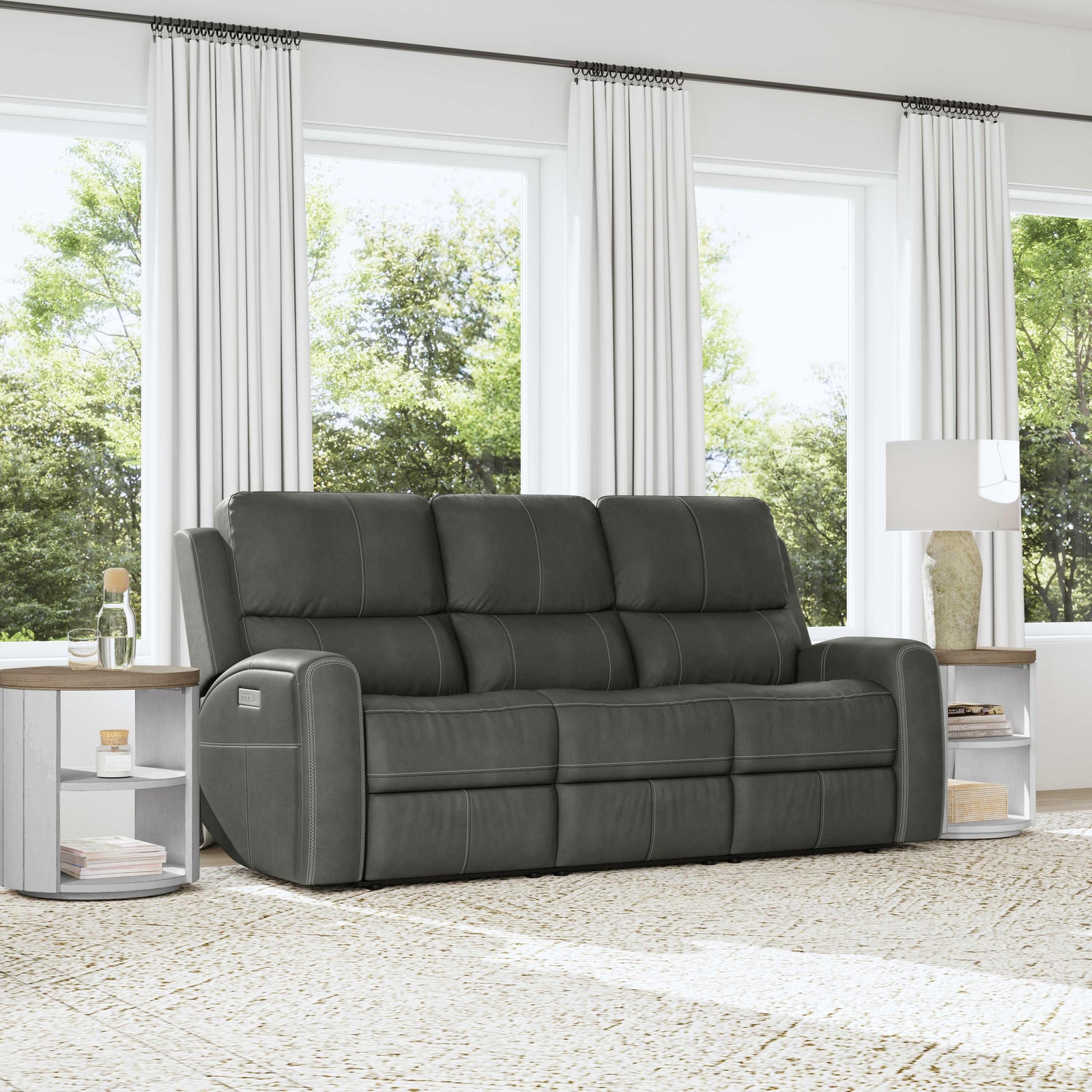 Flexsteel 1043-62PH-94602 Linden  Power Reclining Sofa With Power Headrests & Lumbar  Charcoal