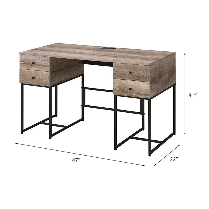 Desirre - Writing Desk With USB - Rustic Oak & Black