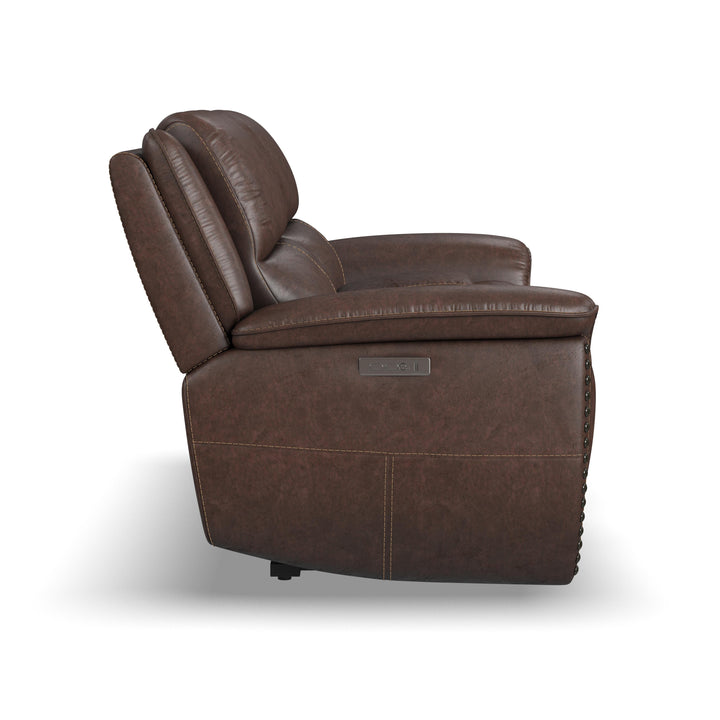 Beau Fabric Power Reclining Loveseat with Console &amp; Power Headrests in Sable