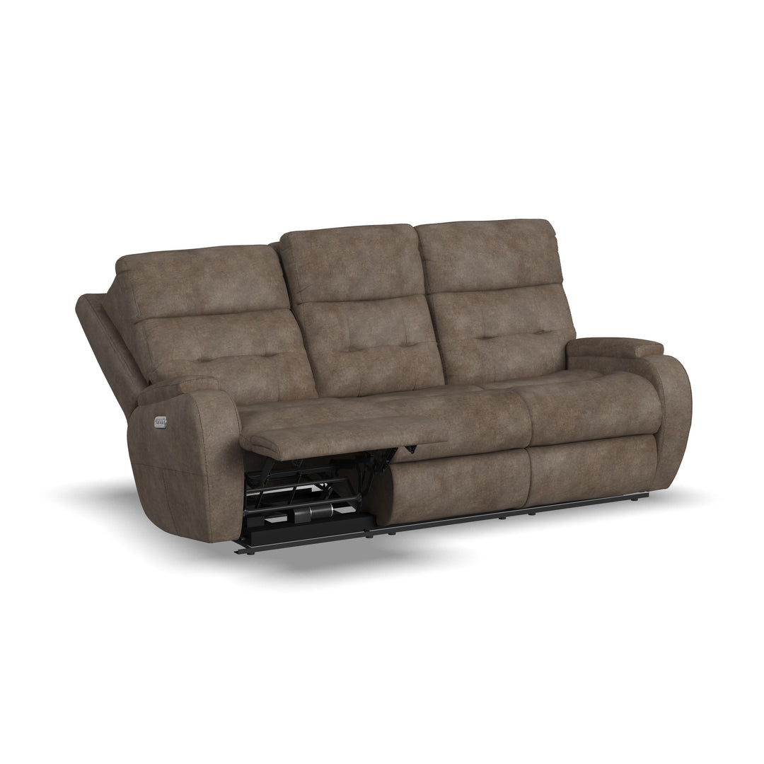 Flexsteel B3906-62H Strait  Power Reclining Sofa With Power Headrests  Dark Brown