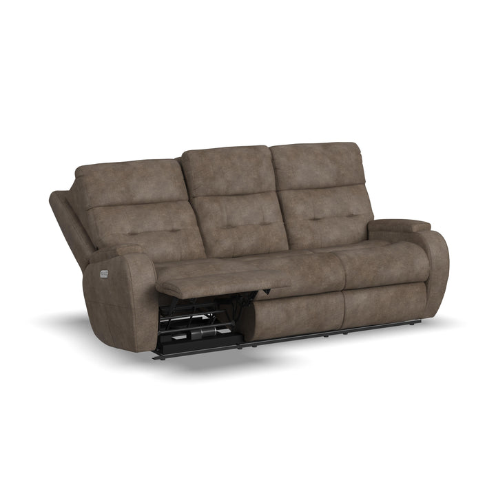 Flexsteel B3906-62H Strait  Power Reclining Sofa With Power Headrests  Dark Brown