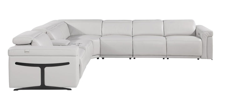 DivanItalia 1126 7-Piece L-Shaped Sectional Sofa in Top Grain Italian Leather with 3 Power Recliners &amp; Power Headrests - Light Gray