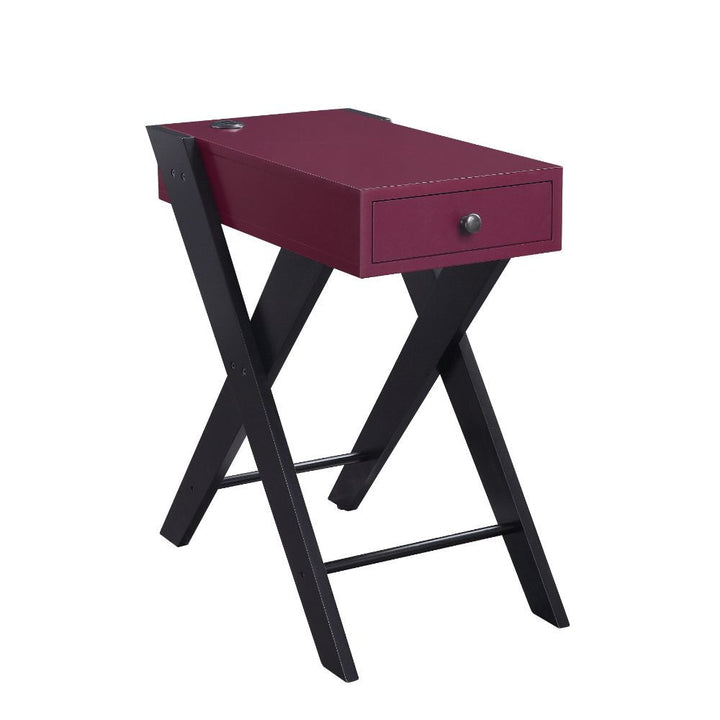 Fierce - Accent Table With USB - Burgundy & Black