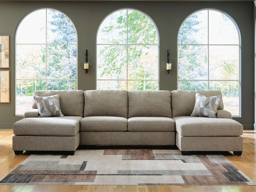 Newellen 3-Piece Sectional with Double Chaise - Beige (2)