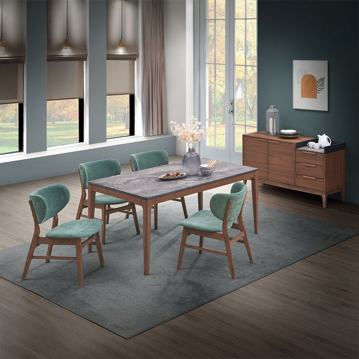 Bevis - Side Chair Set of 2) - Green Fabric & Walnut