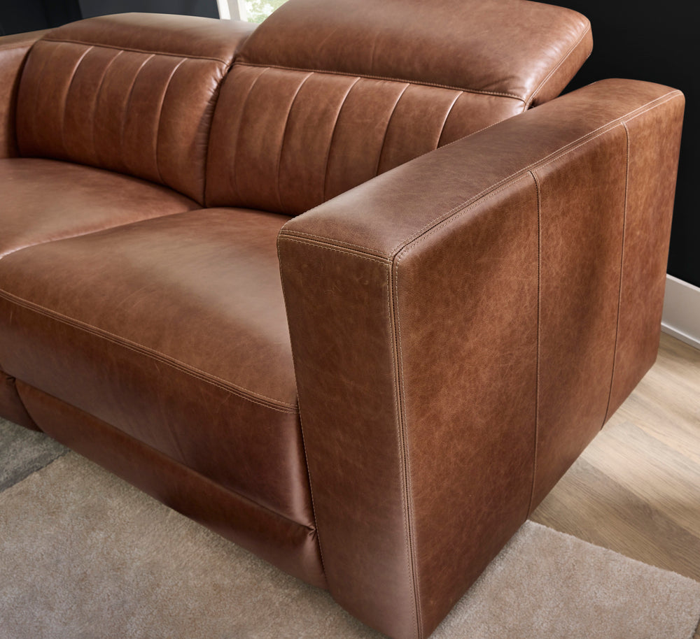 Austin Leather Power Reclining Sofa with Power Headrests in Chestnut
