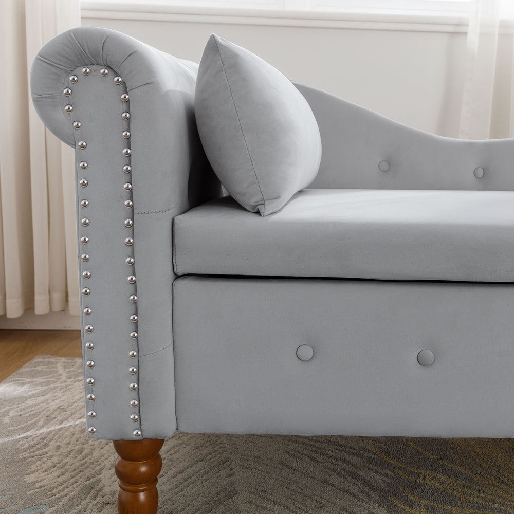 grey-velvet-lounge-chaise-with-storage-pillow-modern-upholstered-rolled-arm