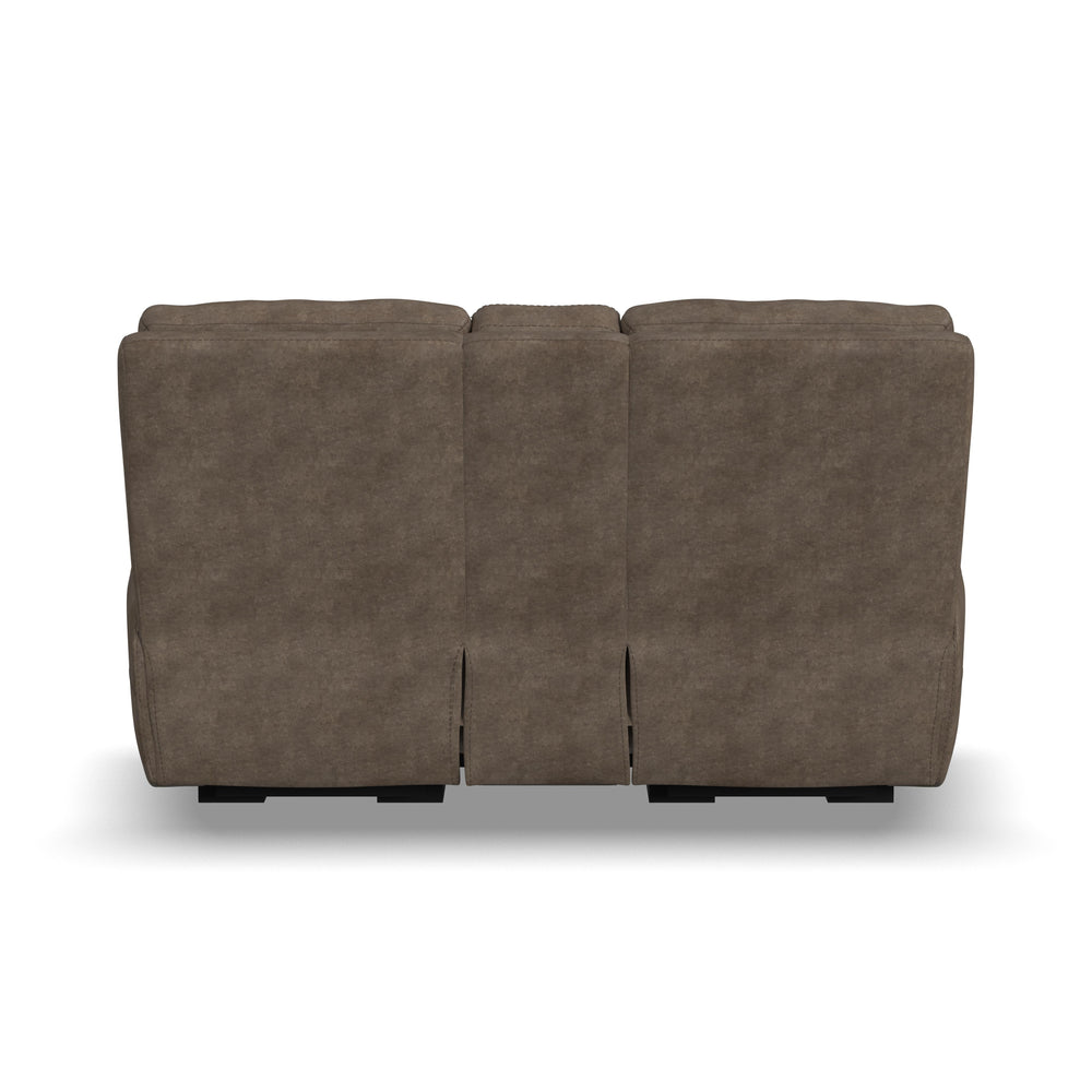 Strait Leather Power Reclining Loveseat with Console & Power Headrests