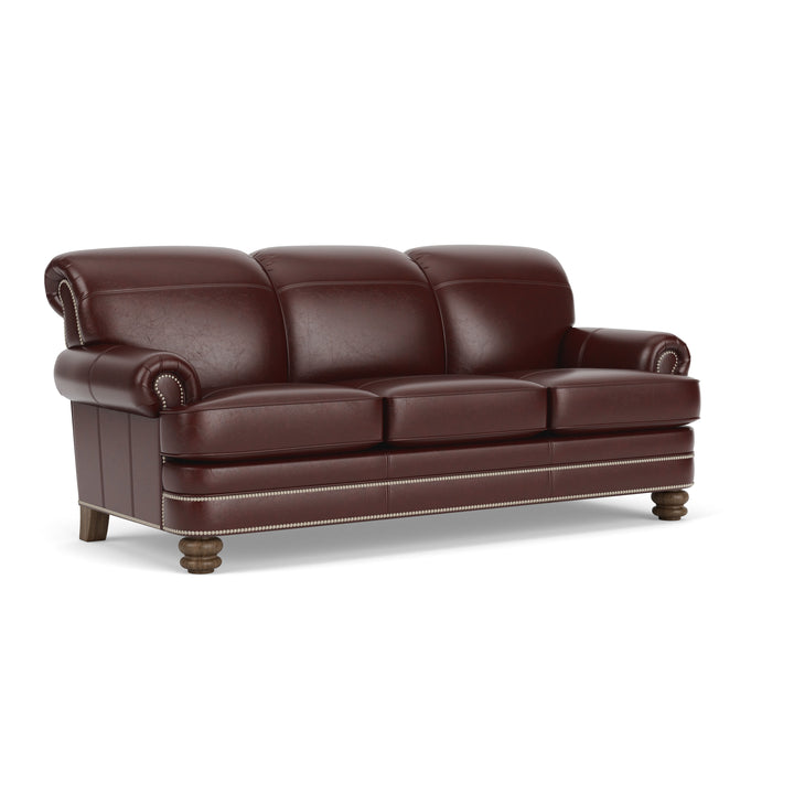 Flexsteel B3791-31 Bay Bridge  Leather Sofa, Nailhead Trim  Dark Brown