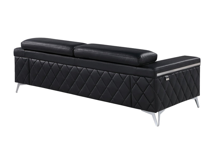 DivanItalia 1140 Sofa with Adjustable Headrest in Top-Grain Italian Leather - Black