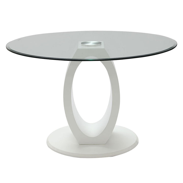 Larry - Glass Top Round Dining Table - White High Gloss