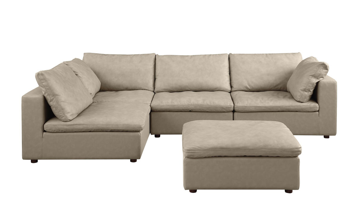 DivanItalia 1100 5-Piece Left Arm Facing 3-Seat Sectional – Top-Grain Italian Leather - Beige