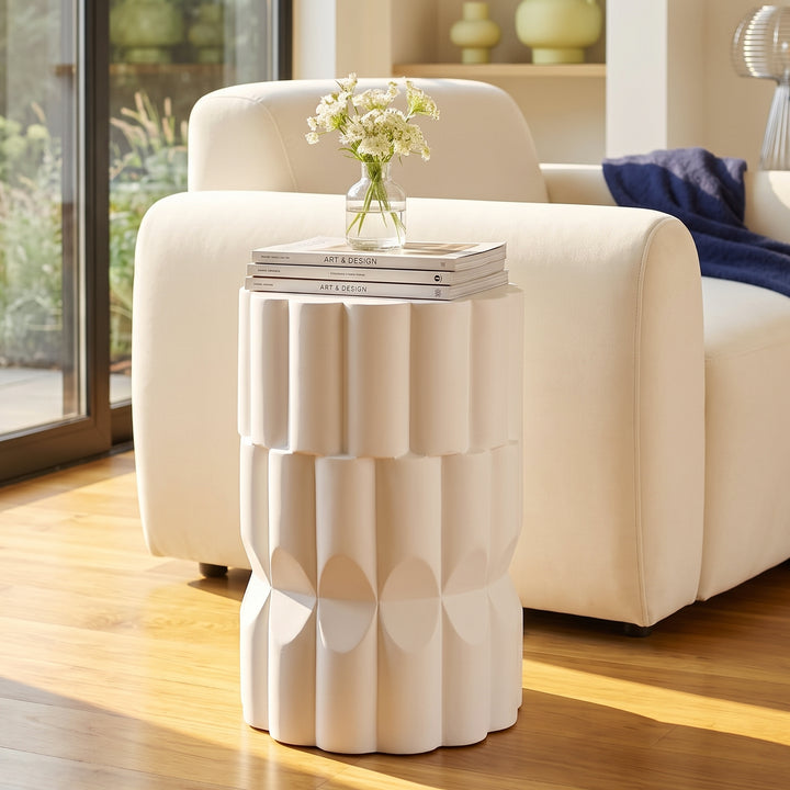 13" Handmade MgO Outdoor Side Table – White