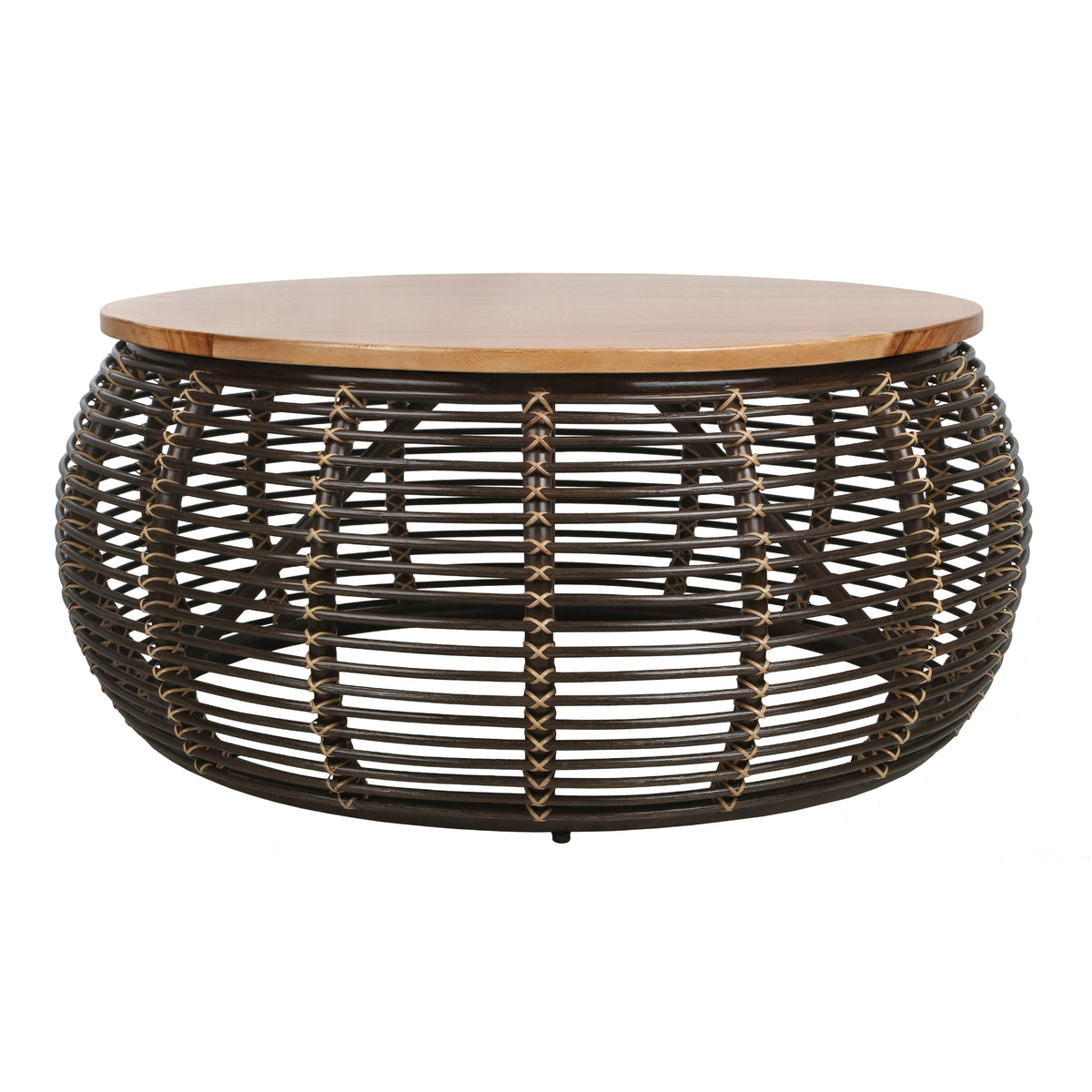 Iris Rattan Coffee Table with Wood Top - Espresso Brown