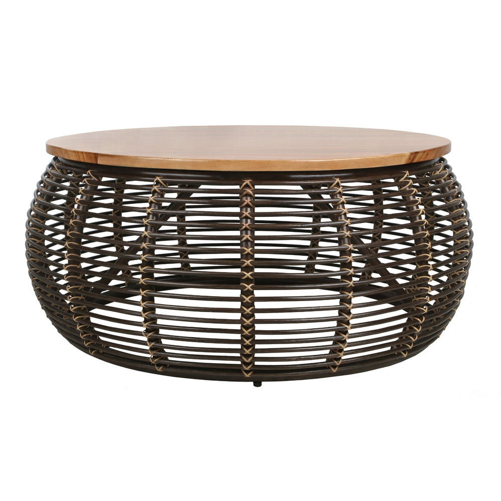 Iris Rattan Coffee Table with Wood Top - Espresso Brown