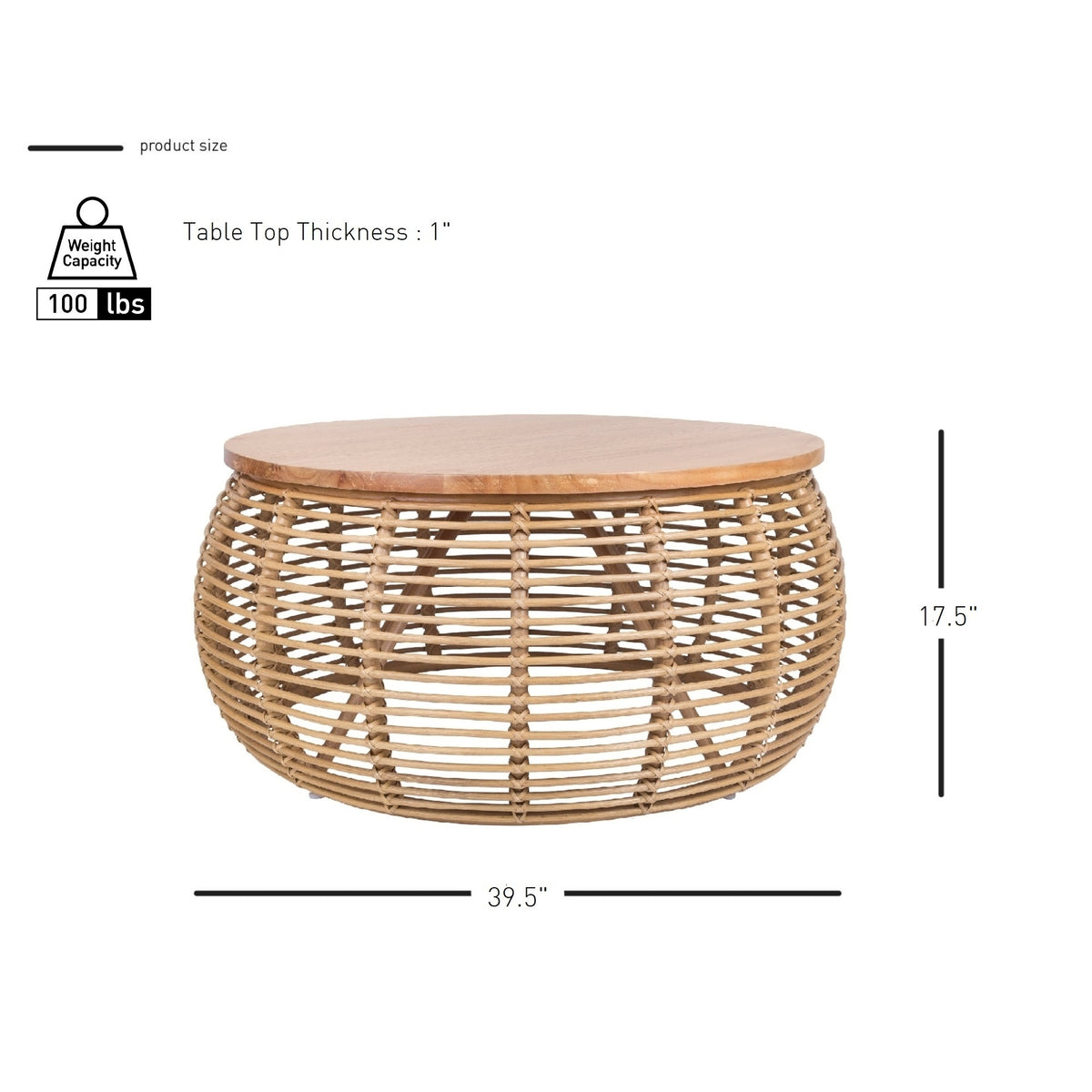 Iris Rattan Coffee Table - Honey - view 2