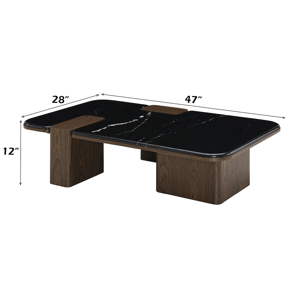 Dana - Coffee Table With Marble Top - Natural / Dark Walnut