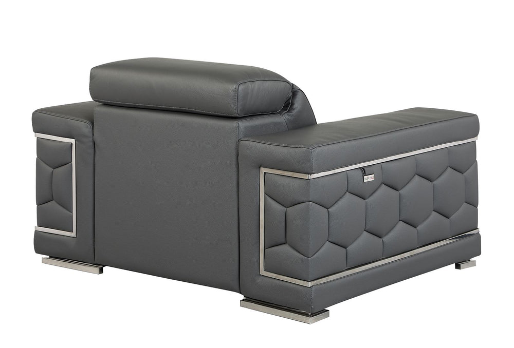 DivanItalia 692 Chair with Adjustable Headrest in Top-Grain Italian Leather - Dark Gray