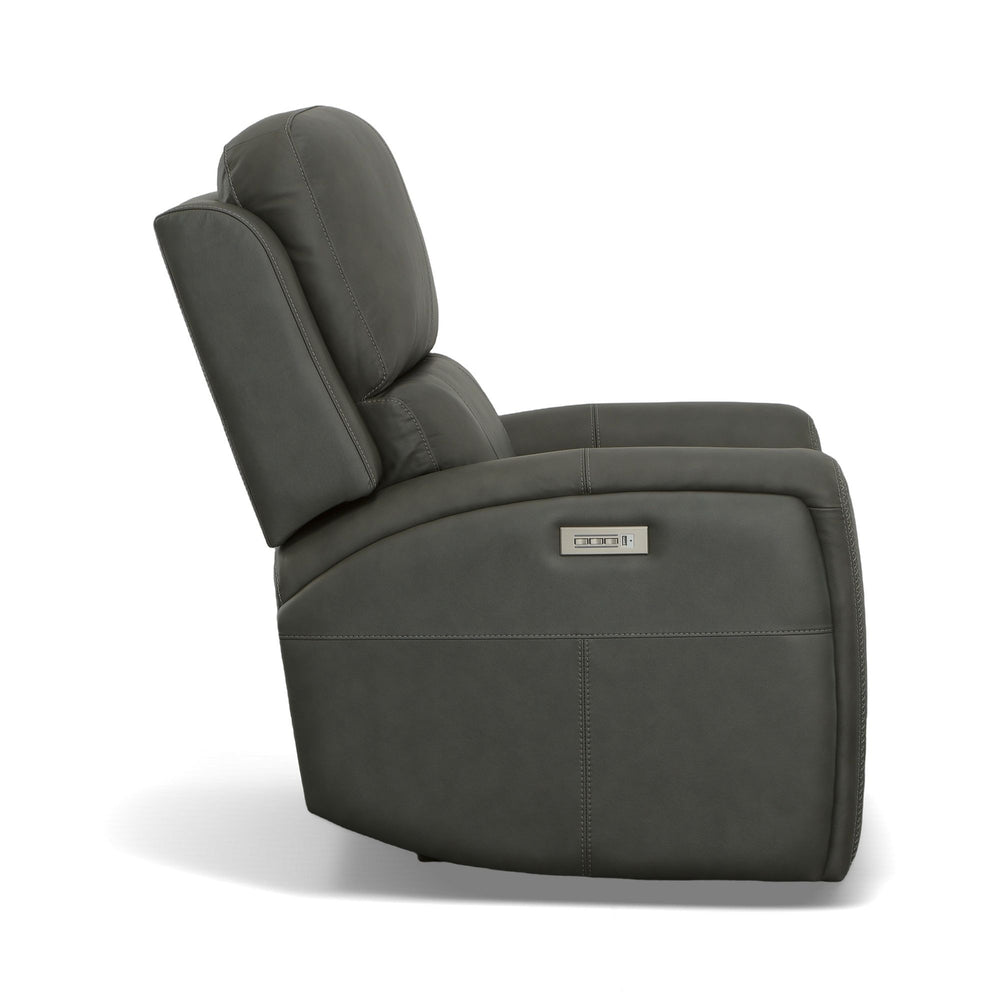 Linden Leather Power Recliner with Power Headrest & Lumbar in Charcoal