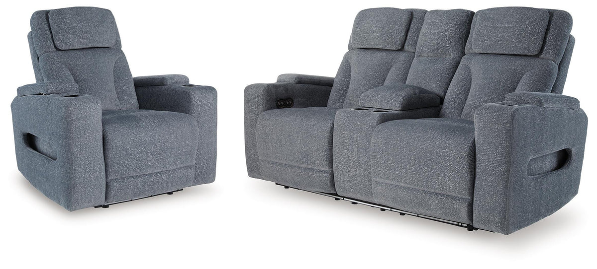 Studio Cave Power Reclining Loveseat and Power Recliner - Steel (1)