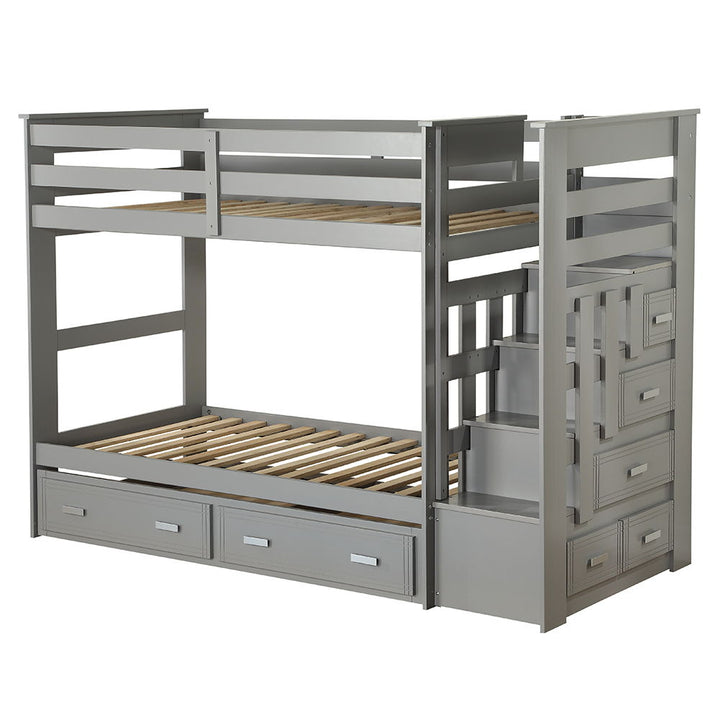 Allentown - Twin Over Twin Bunk Bed With Trundle & Storage - Gray