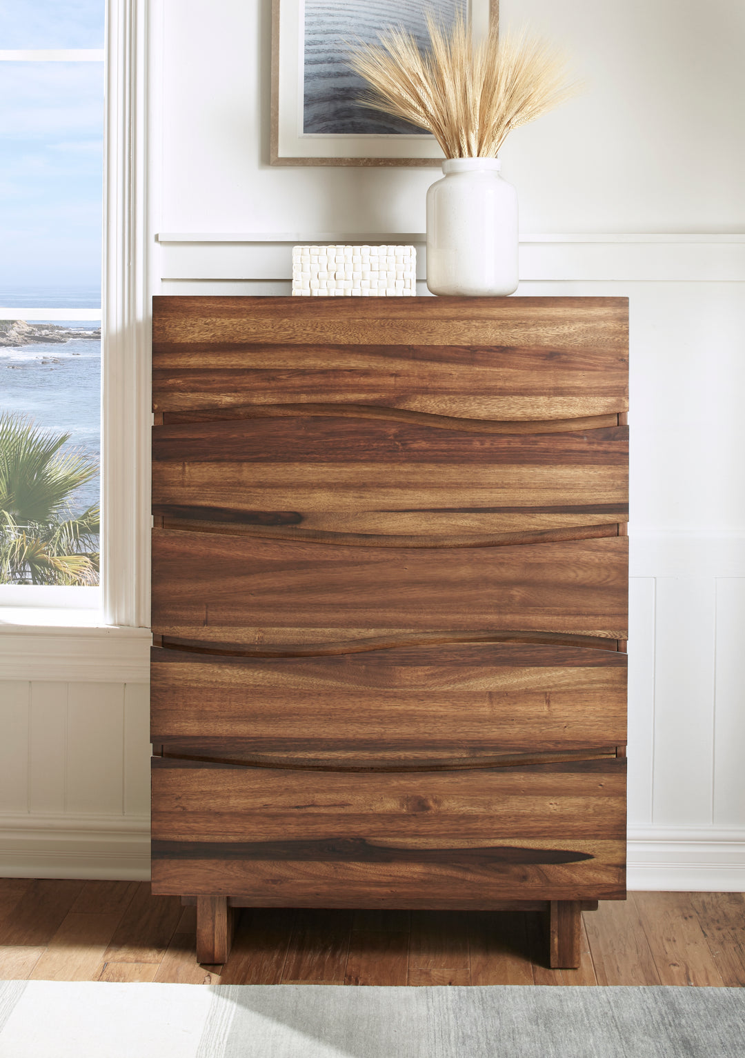 Modus Furniture 8C7984A Ocean Five Drawer Solid Wood Chest In Natural Sengon 2024