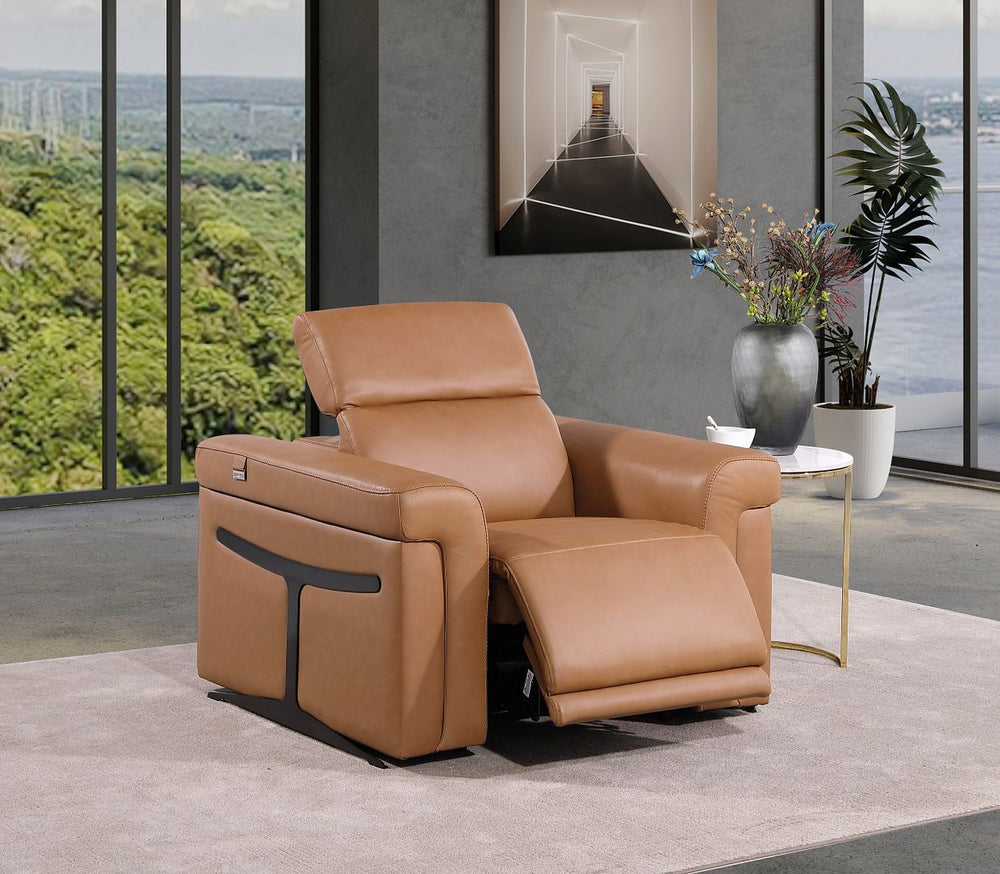 DivanItalia 1126 Top Grain Italian Leather Power Reclining Chair with Power Headrests - Cognac