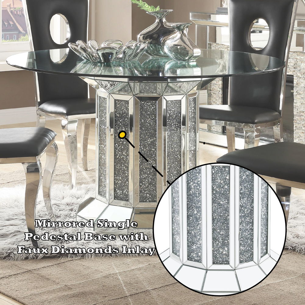 Noralie - Dining Table - Clear Glass Top & Mirrored & Faux Diamonds