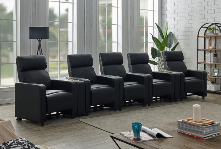 Coaster Furniture Toohey - 7 Piece Upholstered Tufted 5-Seater Recliner Living Room Set - Black