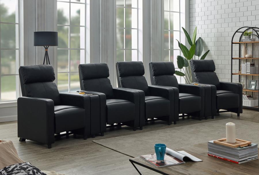 Coaster Furniture Toohey - 7 Piece Upholstered Tufted 5-Seater Recliner Living Room Set - Black