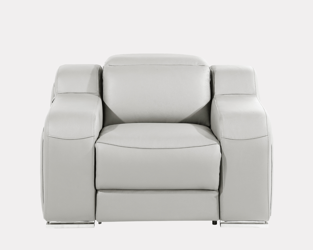 DivanItalia 1116 Light Gray Italian Leather Power Reclining Chair with Power Headrests