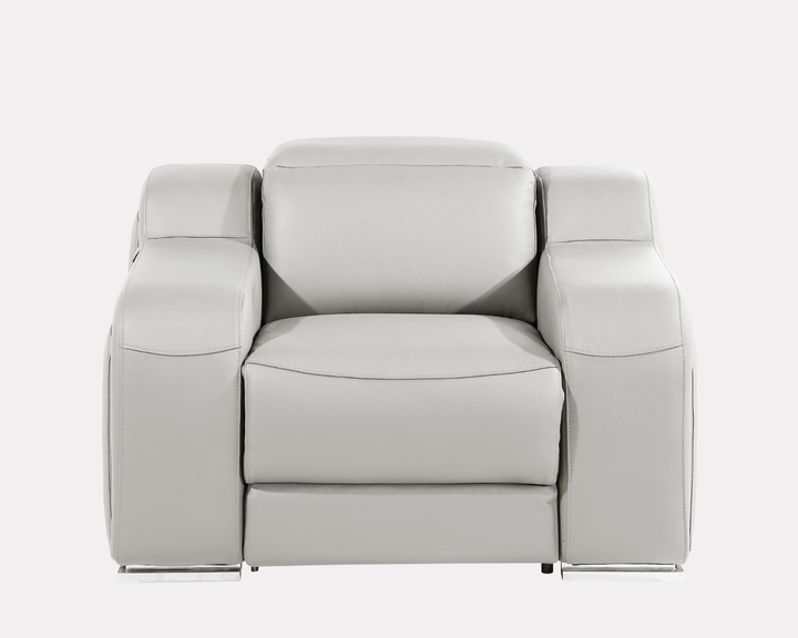 DivanItalia 1116 Light Gray Italian Leather Power Reclining Chair with Power Headrests