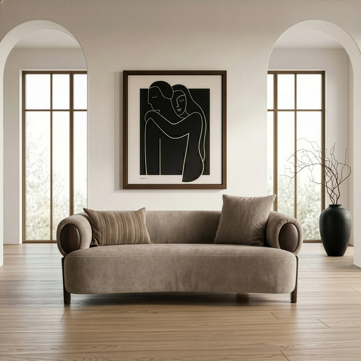 Arnaud - Modern Tan Fabric + Brown Oak Loveseat Sofa