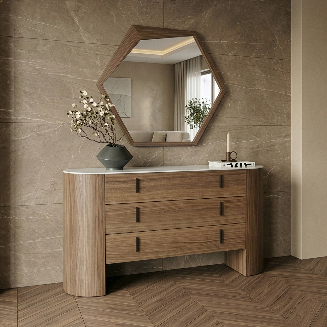 Chelton - Contemporary White Ceramic & Walnut Dresser