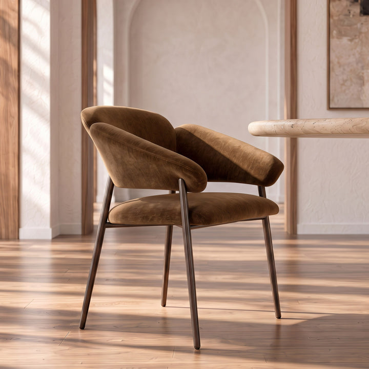 Jafar - Modern Brown Fabric - Antique Brass Dining Chair