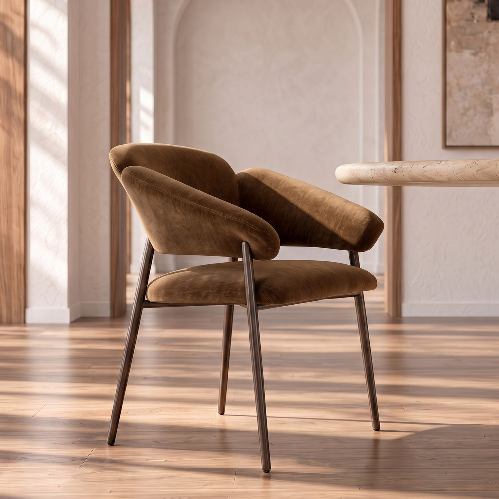 Jafar - Modern Brown Fabric - Antique Brass Dining Chair