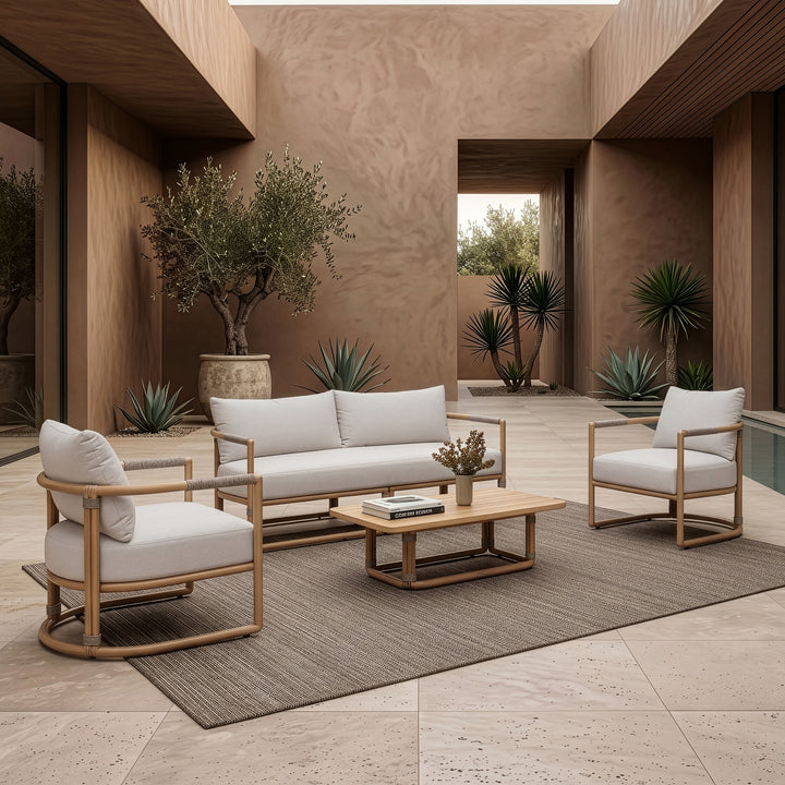 Malta - Outdoor Light Grey + Teak Sofa Set