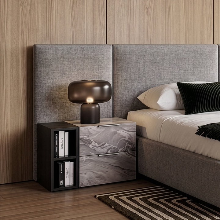 Maranello - Modern Grey Fabric Bed w/ Two Nightstands