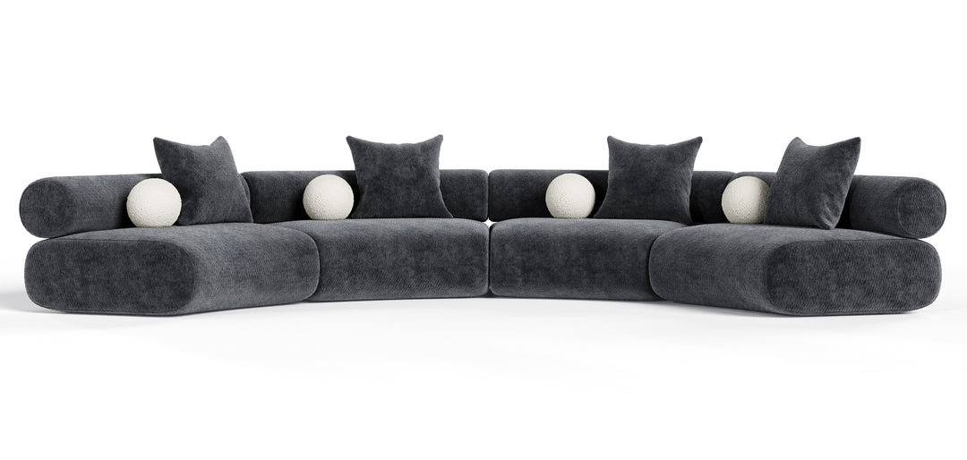 Simpson - Contemporary Dark Grey Fabric Curved Modular Sectional Sofa with Throw Pillows-4-Piece Sectional