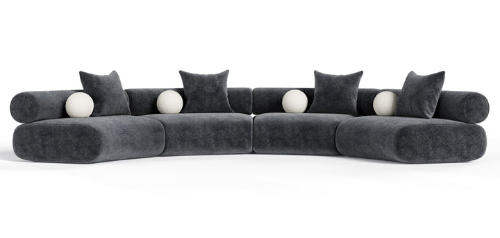 Simpson - Contemporary Dark Grey Fabric Curved Modular Sectional Sofa with Throw Pillows-4-Piece Sectional